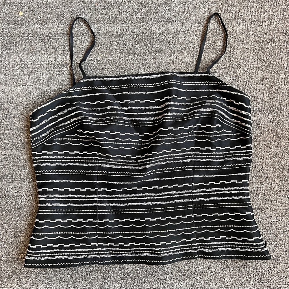 Ann Taylor Geometric Black and White Striped Women's Top size 12p